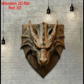 Wooden Dragon Head Wall Decor in 2D