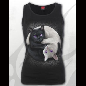 Yin Yang Cats  - Razor Back Top Black