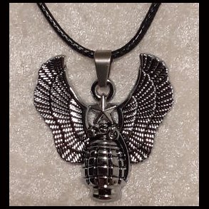 Angel wing Grenade Pendant Silver