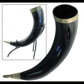 Ceremonial Drinking Horn With Iron Stand