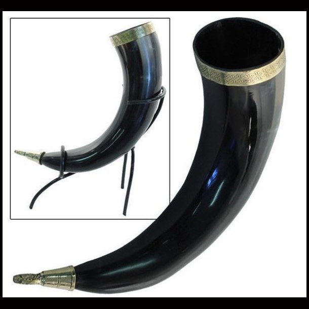 Ceremonial Drinking Horn With Iron Stand