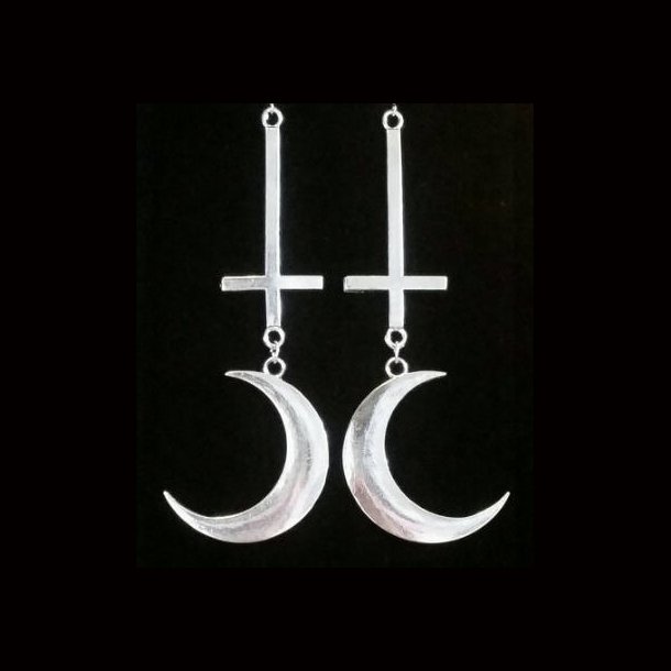 Crescent Moon Earrings, inverted cross, 