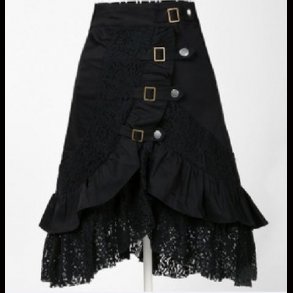 Black Lace Metal Buckle Skirt