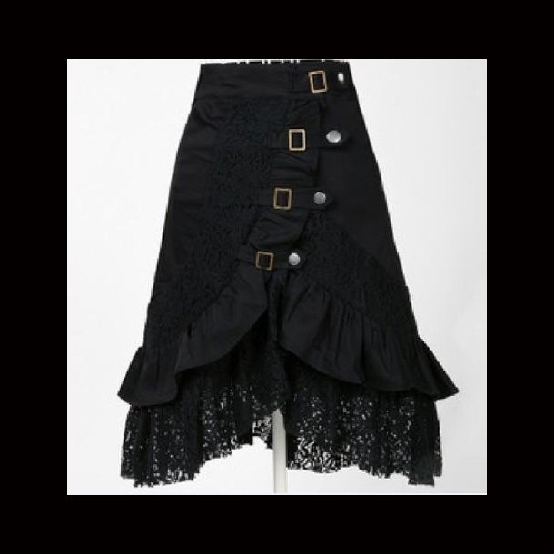 Black Lace Metal Buckle Skirt