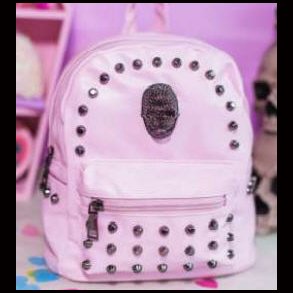 Pastel Pink Skull Head Small Studs Vegan Mini Backpack